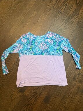 Floral Colorblock Long Sleeve Top - Lavender & Multicolor UPF50